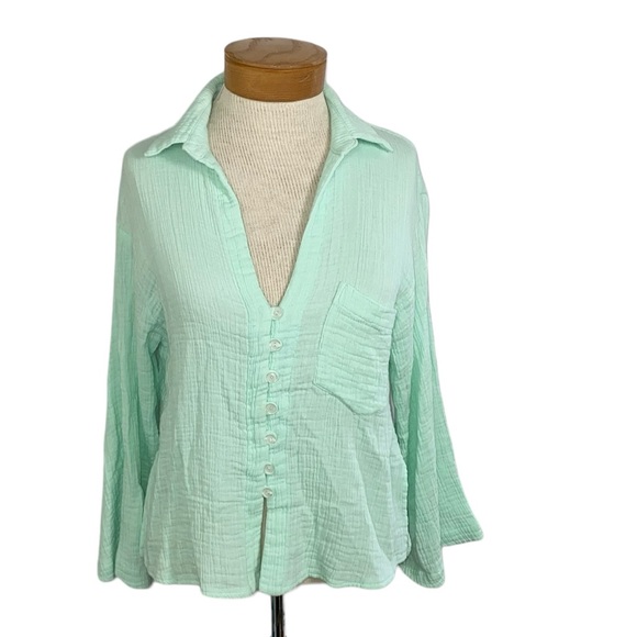 ELLEJAY Blake Blouse Mint Green Cotton Relaxed Fit XS MSRP $138 - Picture 8 of 11